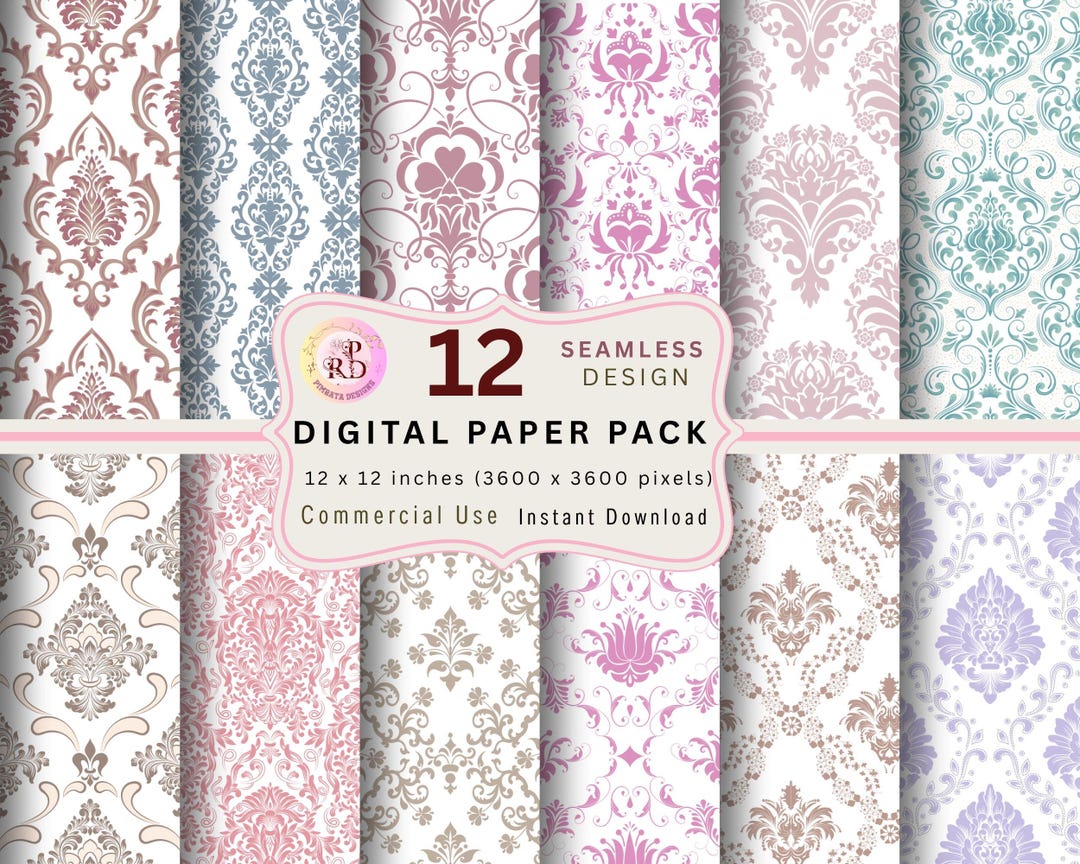 Vintage Damask Digital Paper Pack: Ornate Floral PNG (12x12) - Etsy