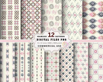 Pakket digitaal geometrisch papier: retro boho-patronen (digitale download)
