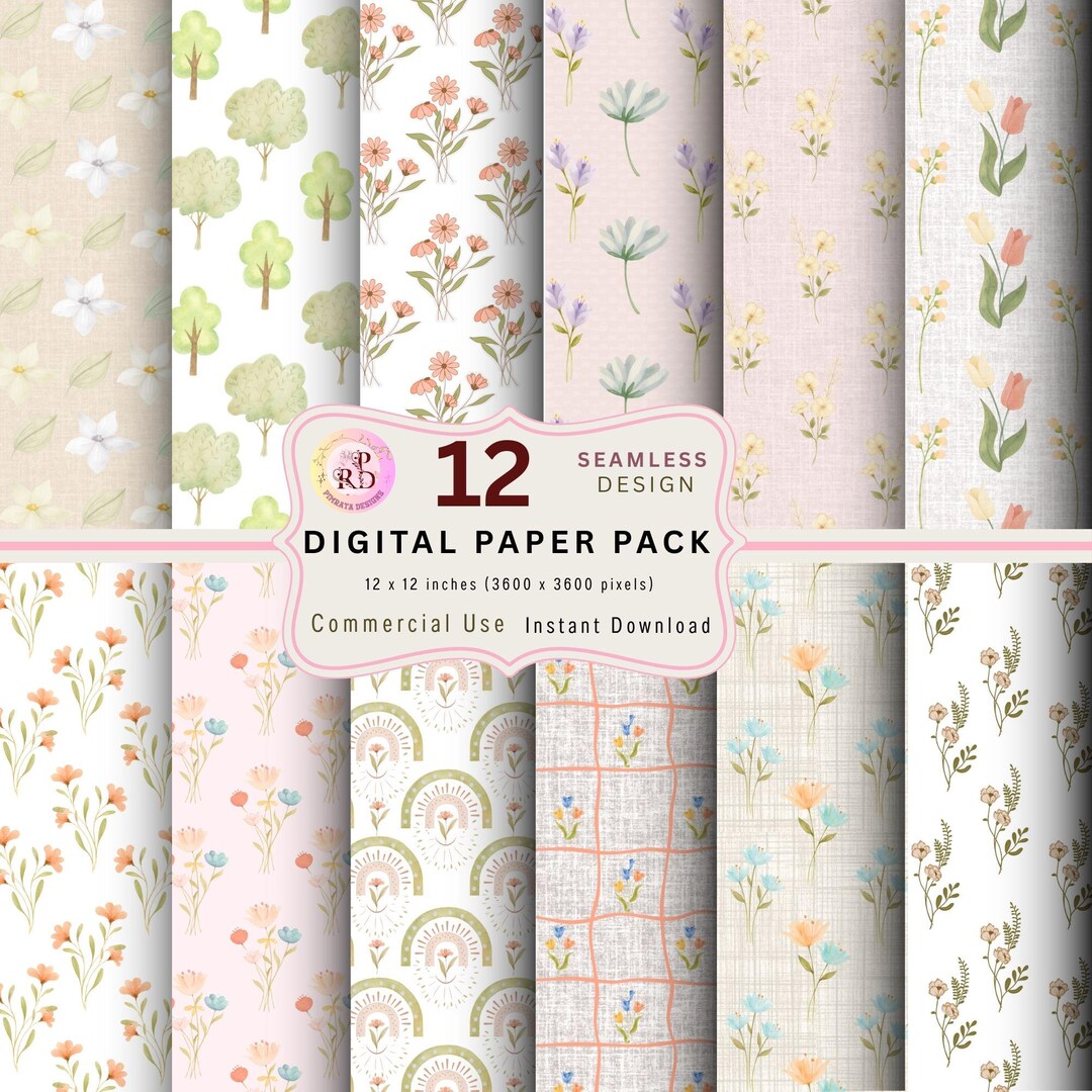 Watercolor Floral Seamless Paper Pack, Pastel Flower Patterns (digital ...