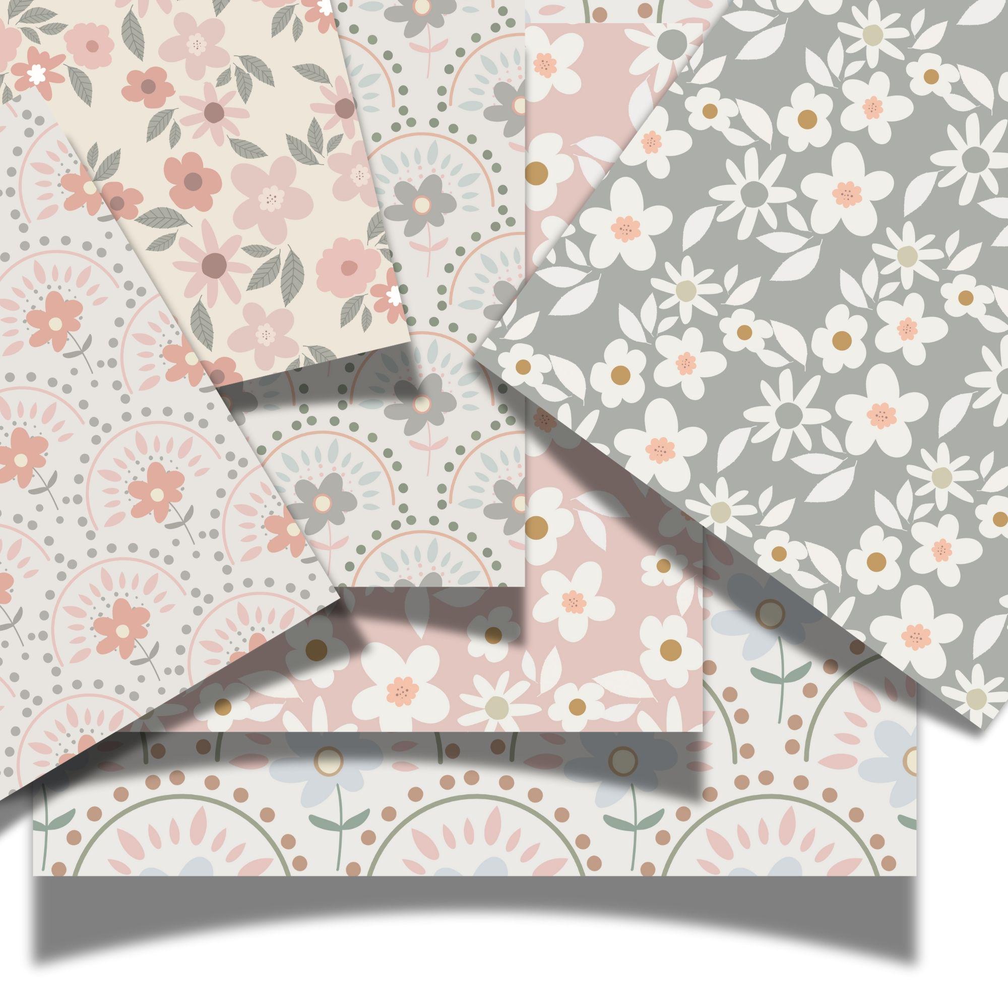 Boho Floral Seamless Paper Pack, Pink Sage Gray (PNG Digital Download ...