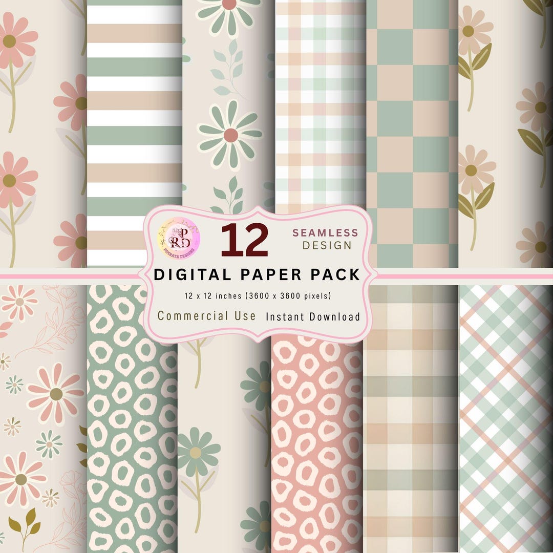 Boho Floral Digital Paper Pack, Seamless Patterns (PNG Format) - Etsy