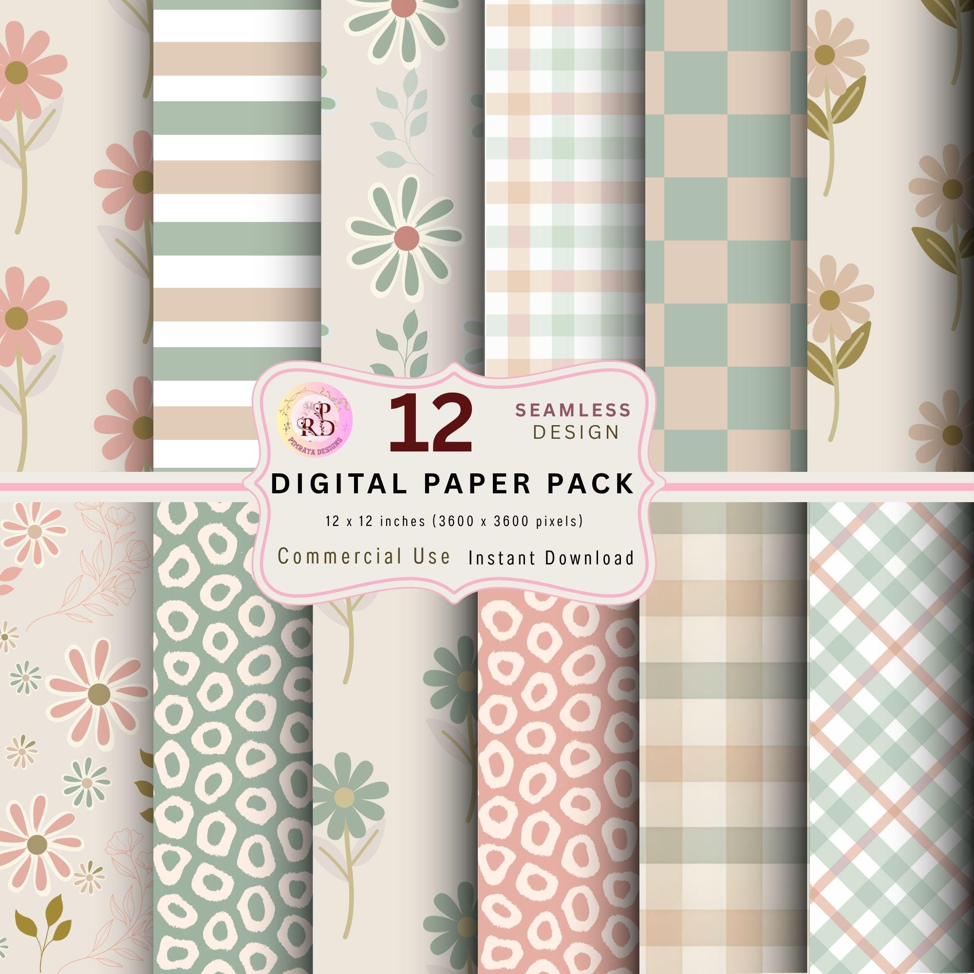 Boho Floral Digital Paper Pack, Seamless Patterns (PNG Format) - Etsy