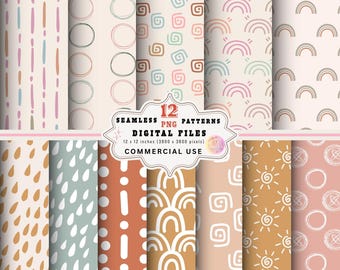 Abstract Boho Seamless Patterns: Scandinavian Digital Paper (PNG, 300dpi)