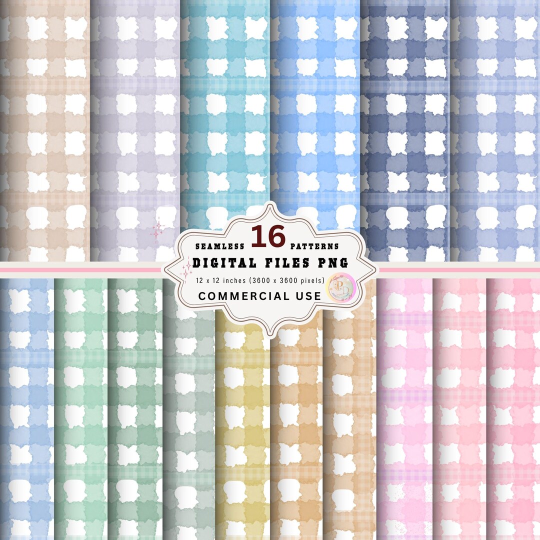 Pastel Gingham Seamless Pattern: Watercolor Scrapbooking Paper (digital ...