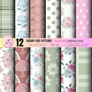 Shabby chic Floral Seamless Digital paper Pattern,Shabby Blooms Papers-Vintage Watercolor Pink Floral,Use for Printing Textiles,Paper Crafts