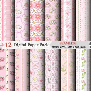 Vintage Pink Floral Pattern PNGs: Shabby Chic Cottagecore Digital Paper (300 DPI Instant Download)