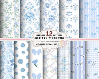 Shabby Chic Indigo Watercolor Pattern: Seamless Digital Paper (Commercial Use, 12"x12")
