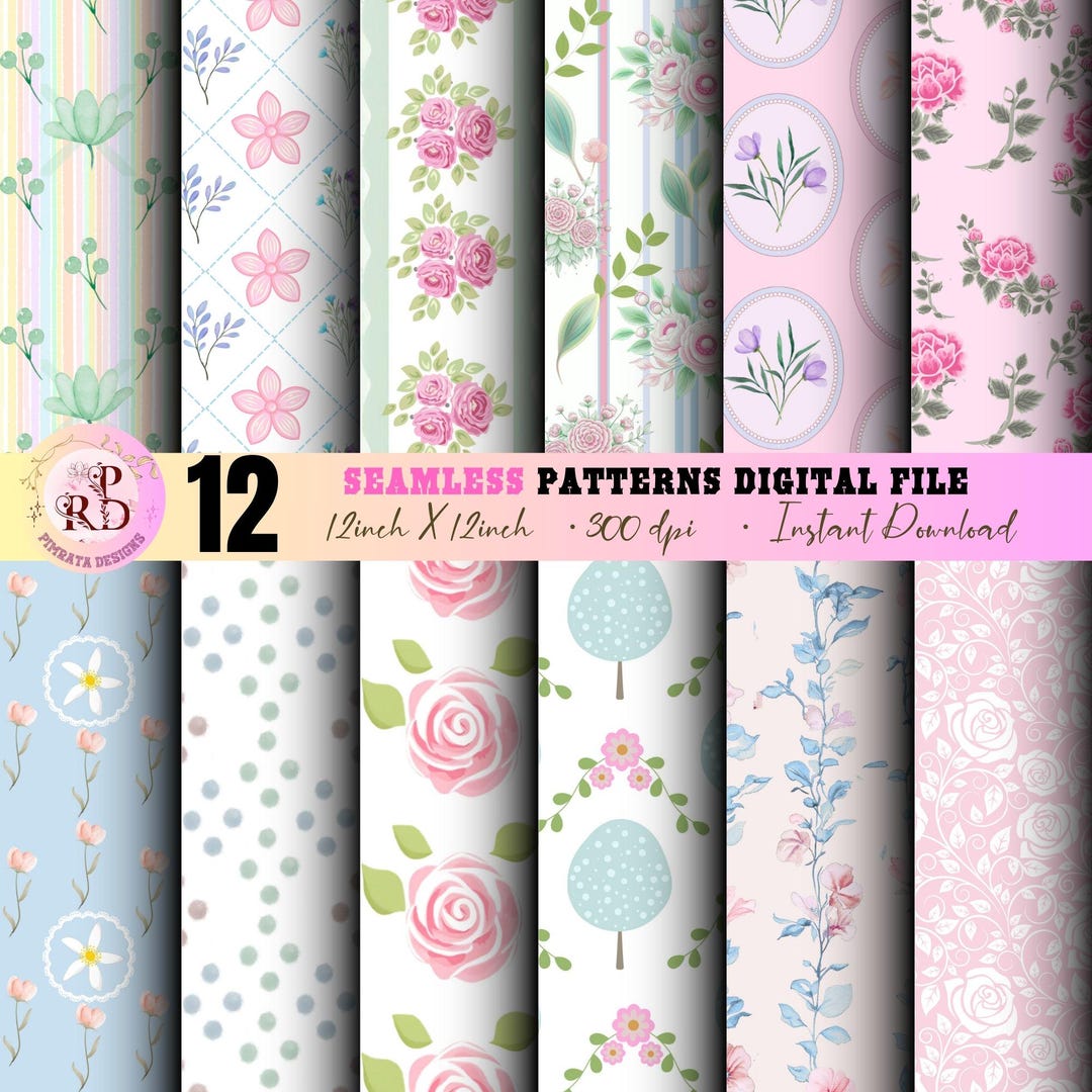 Vintage Pink Floral Digital Paper: Seamless Watercolor Pattern (PNG ...