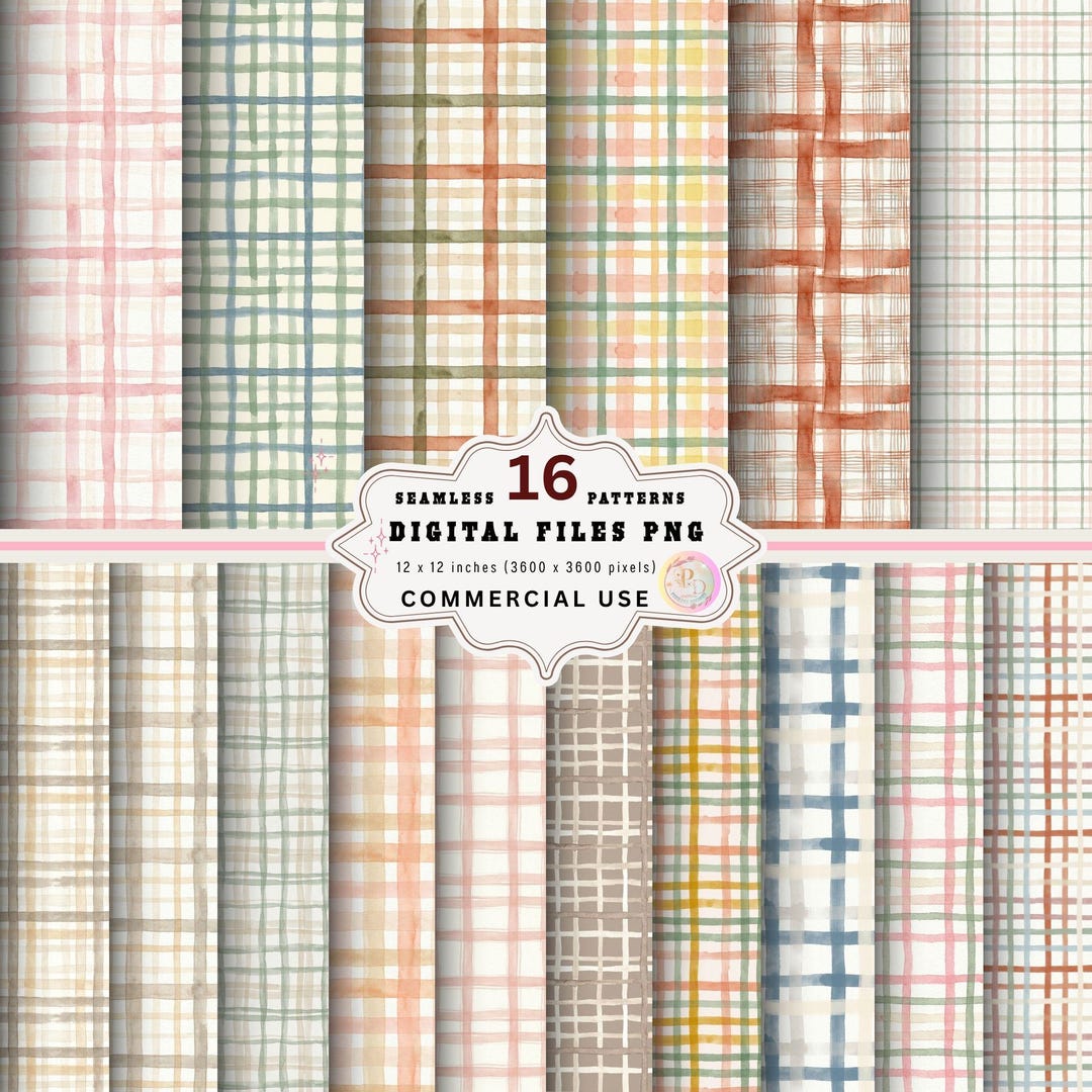 Watercolor Plaid Seamless Digital Paper PNG Bundle, Pastel Cottagecore ...