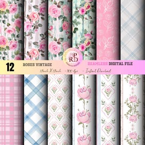 SHABBY CHIC Patterns, Floral Seamless Digital, Shabby Blooms Papers, Vintage Watercolor Pink Floral, Use for Printing Textiles, Paper Crafts