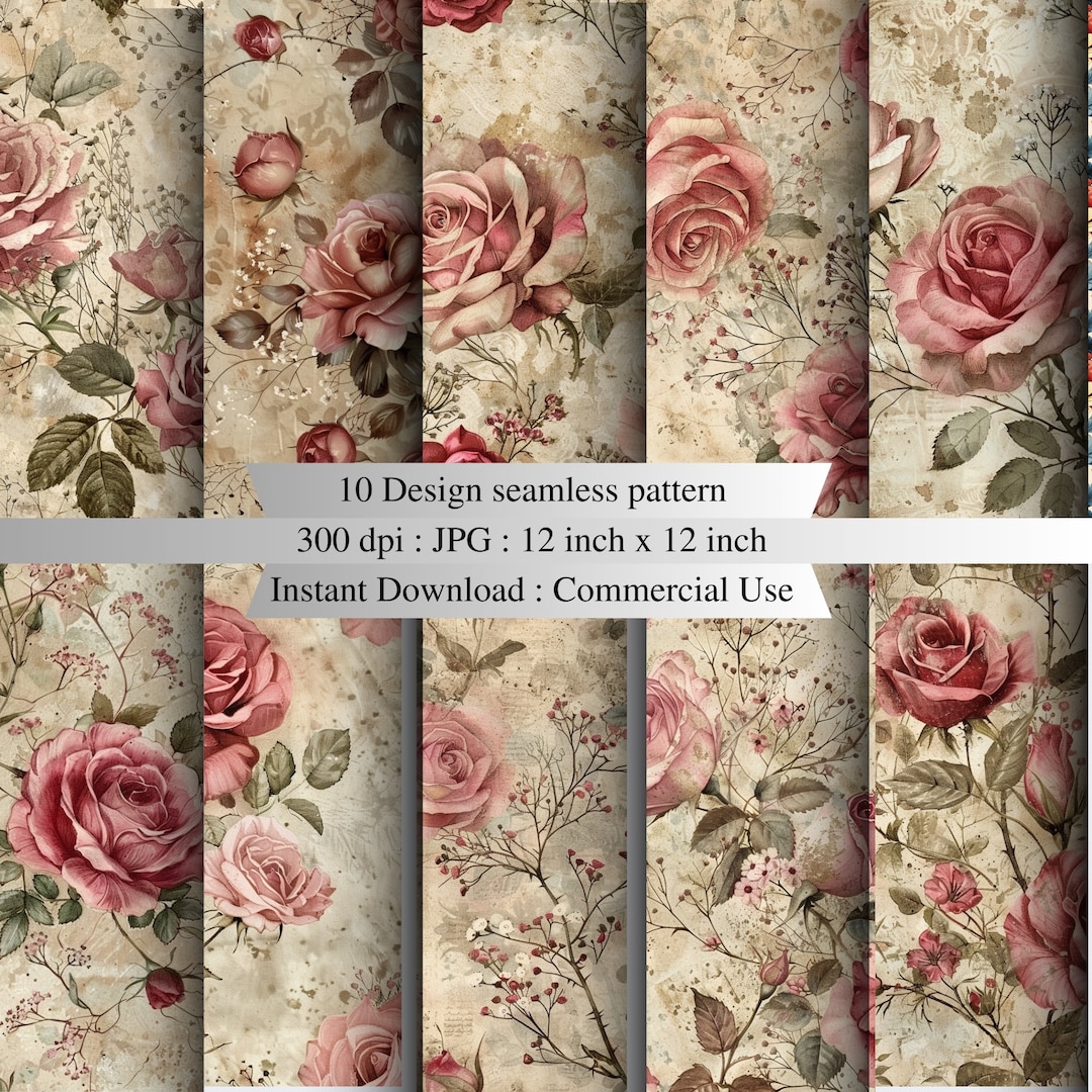 Vintage Rose Seamless Pattern, Floral Digital Paper (digital Download ...