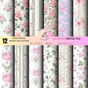 SHABBY CHIC Patterns, Floral Seamless Digital, Shabby Blooms Papers, Vintage Watercolor Pink Floral, Use for Printing Textiles, Paper Crafts