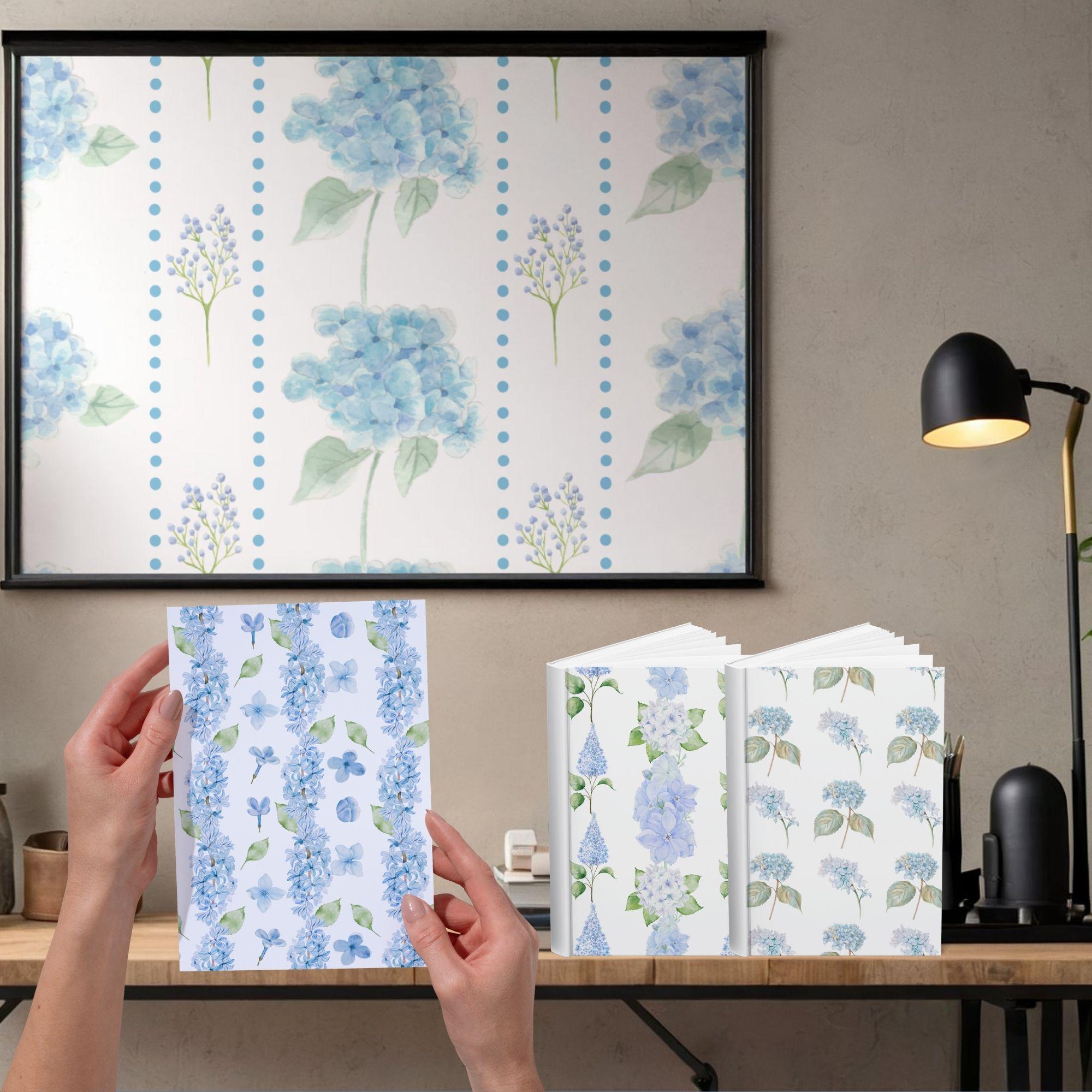 Blue Hydrangea Digital Paper Pack, Vintage Floral Watercolor ...