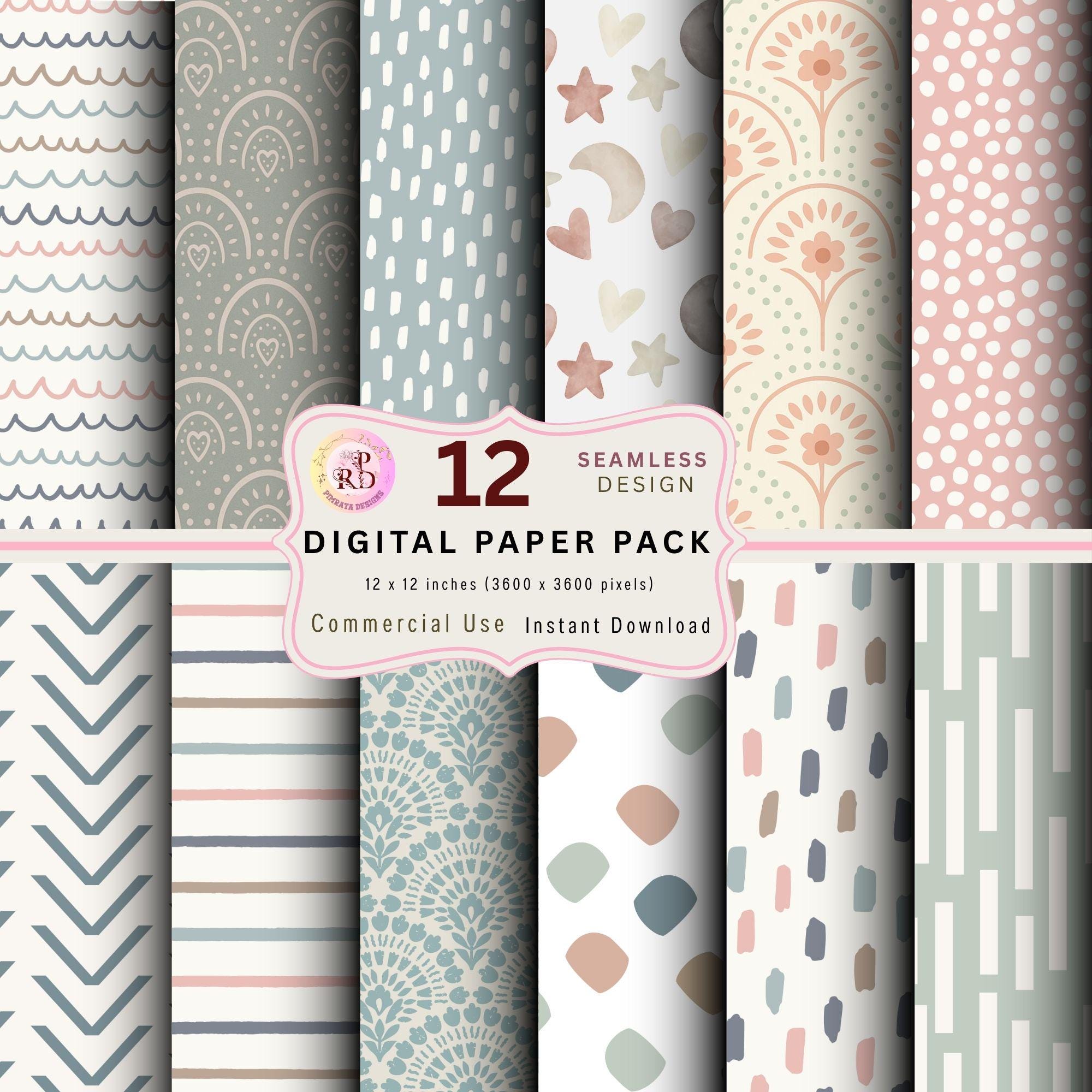 Boho Nursery Seamless Digital Paper Pack, Pastel Scandi Patterns ...