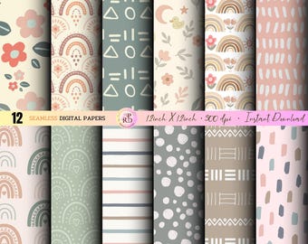 Carta digitale Boho neutra: scarabocchi senza soluzione di continuità, sfondo stampabile per scrapbooking (formato PNG)