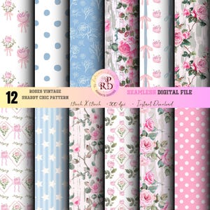 SHABBY CHIC Patterns, Floral Seamless Digital, Shabby Blooms Papers, Vintage Watercolor Pink Floral, Use for Printing Textiles, Paper Crafts