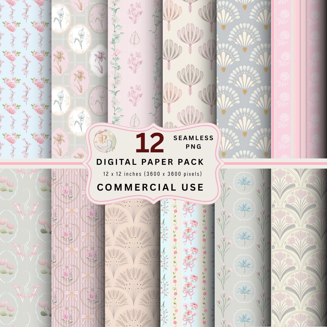 Boho Floral Digital Paper Pack, Pastel Botanical Scrapbook Patterns ...