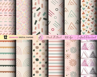 Carta digitale senza cuciture Boho: motivi per album (PNG, 300 DPI) (download digitale)