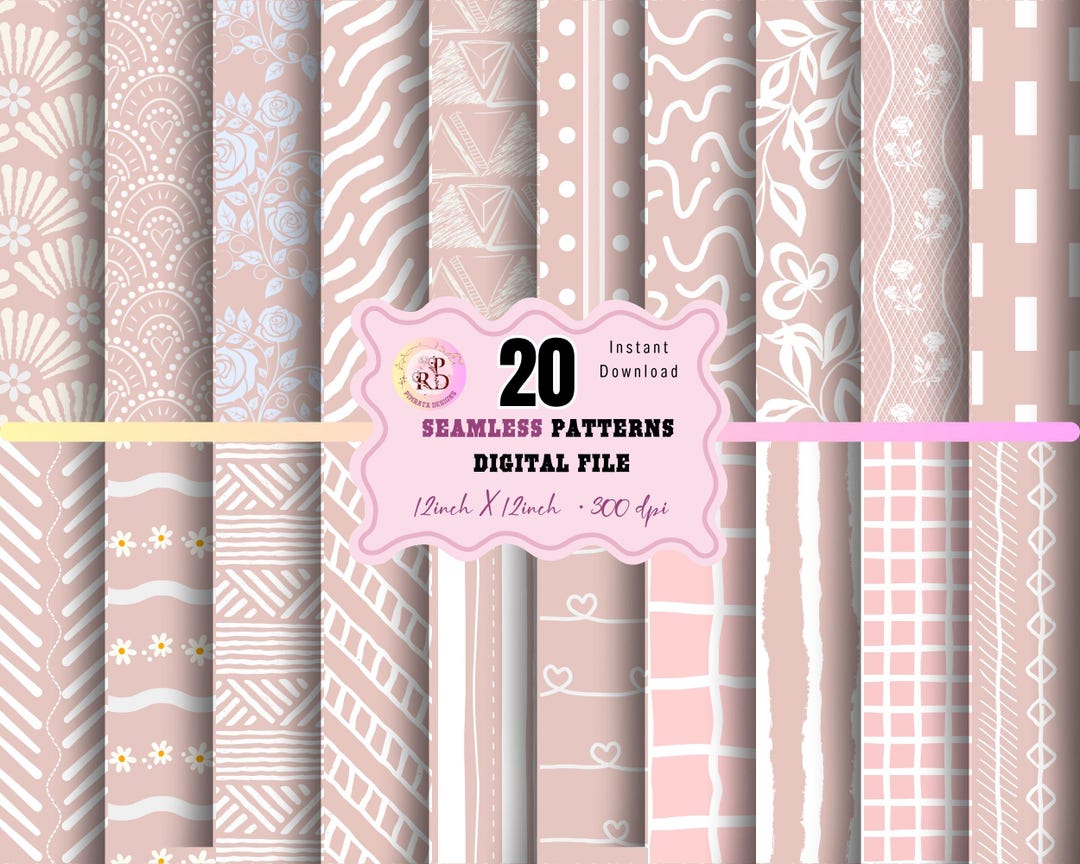 Blush Pink Boho Digital Paper | 20 Floral & Geometric Patterns (PNG) - Etsy