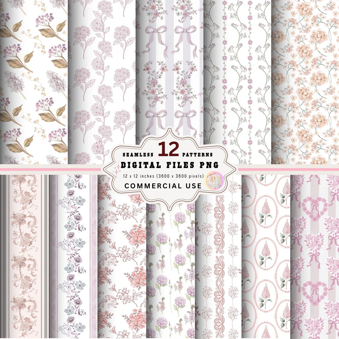 Vintage Floral Digital Paper Pack, Shabby Chic Romantic Patterns ...
