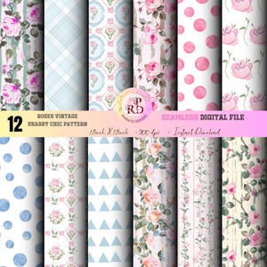 SHABBY CHIC Patterns, Floral Seamless Digital, Shabby Blooms Papers, Vintage Watercolor Pink Floral, Use for Printing Textiles, Paper Crafts