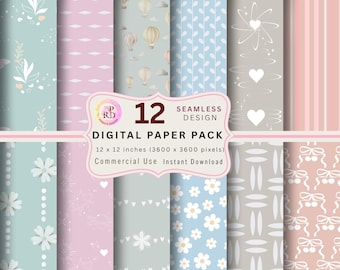 Boho Pastel Baby Digital Papers: Seamless Patterns (Digital Download)