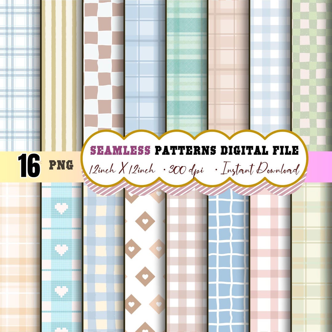 Pastel Gingham Digital Paper Pack | Cottagecore Plaid Patterns (PNG ...