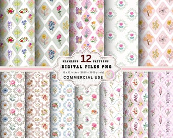 Vintage Floral Seamless Digital Paper Pack, Cottagecore Shabby Chic Patterns (Digital Download)