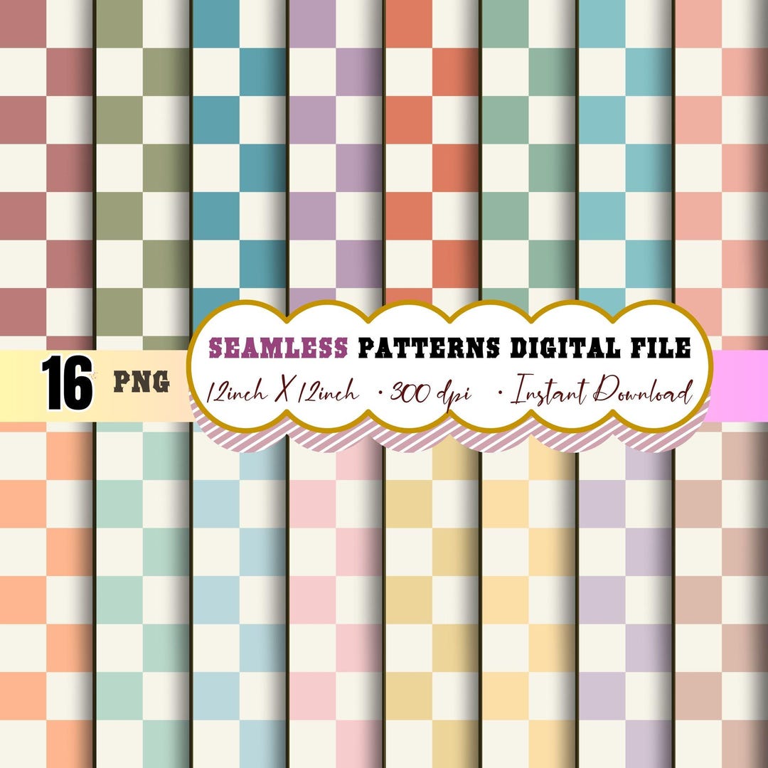 PASTEL GINGHAM Seamless Digital Paper Pack | Retro Checkerboard ...