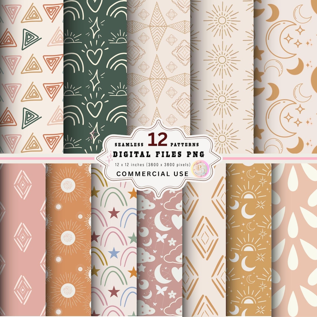 Boho Digital Paper Pack: Abstract Pastel Seamless Patterns (PNG Format ...