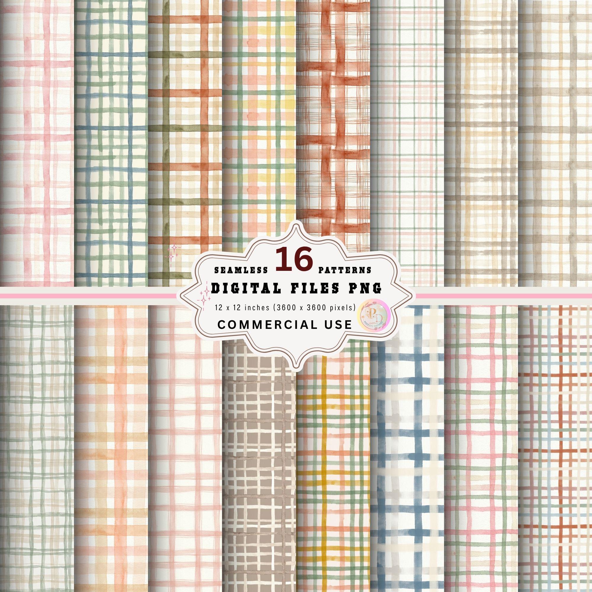 Watercolor Plaid Seamless Digital Paper PNG Bundle, Pastel Cottagecore ...
