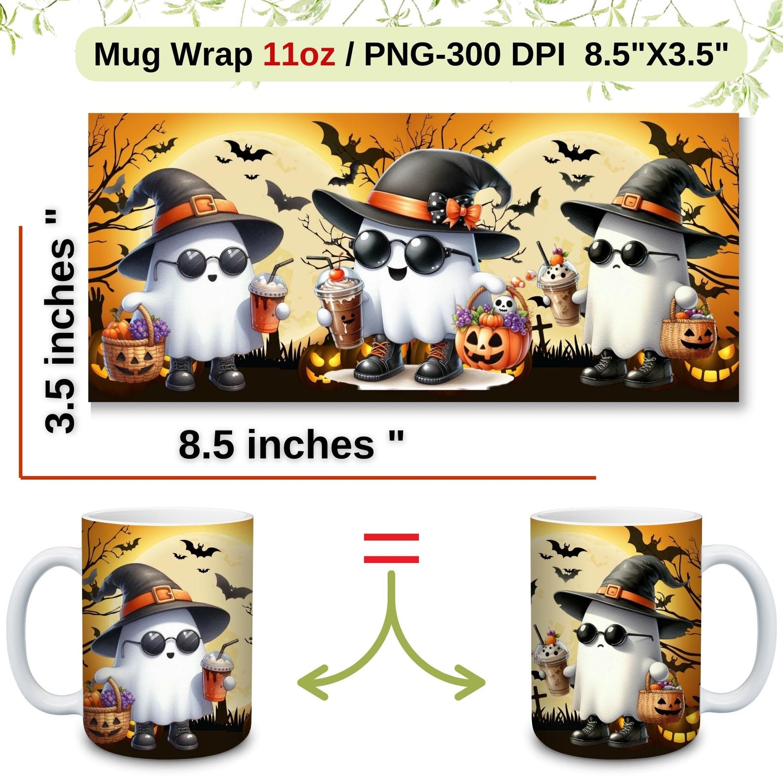 Cute Halloween Cup Wrap Ghost Pumpkins Halloween Mug Templates Mug ...