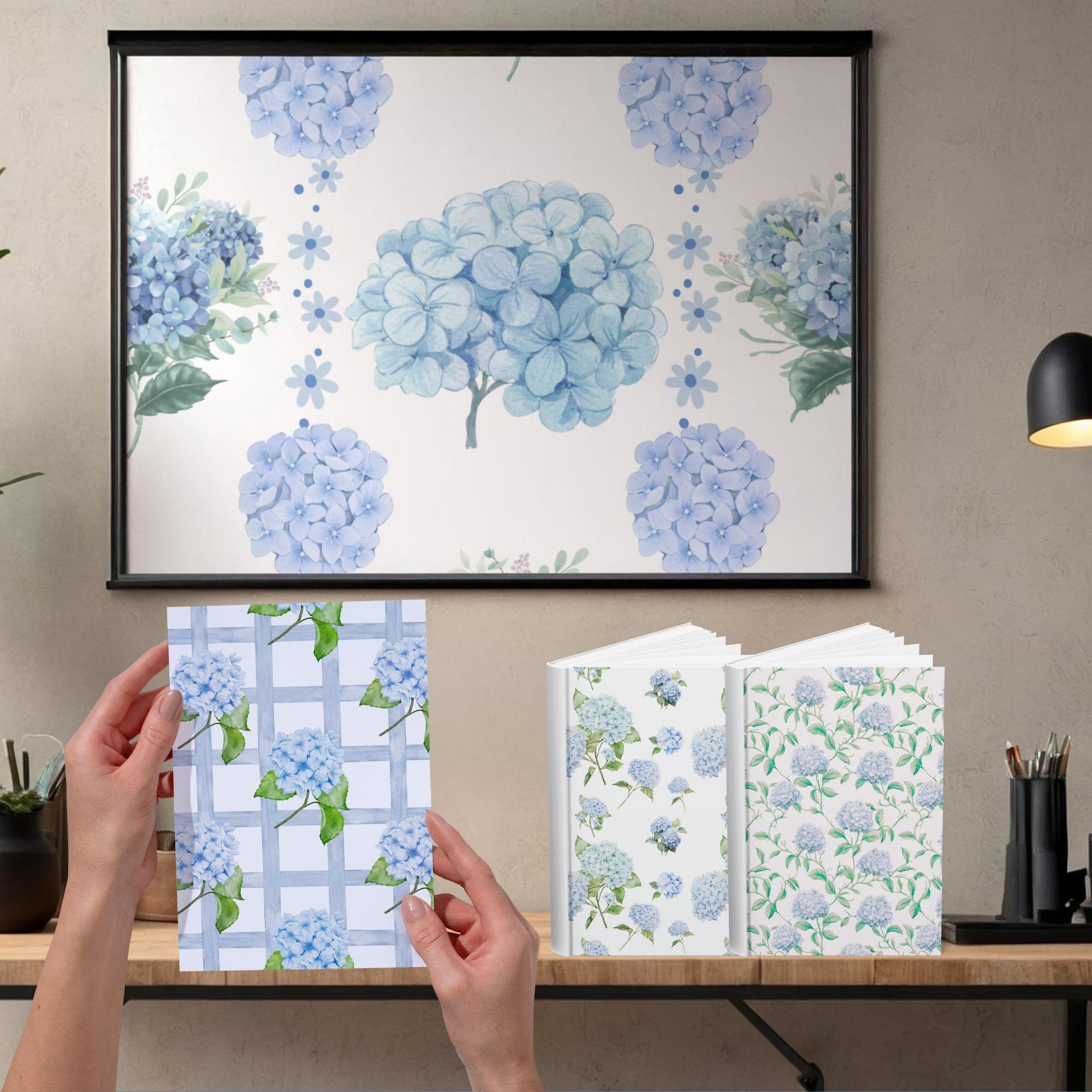 Blue Hydrangea Digital Paper Pack, Seamless Watercolor Floral Patterns ...