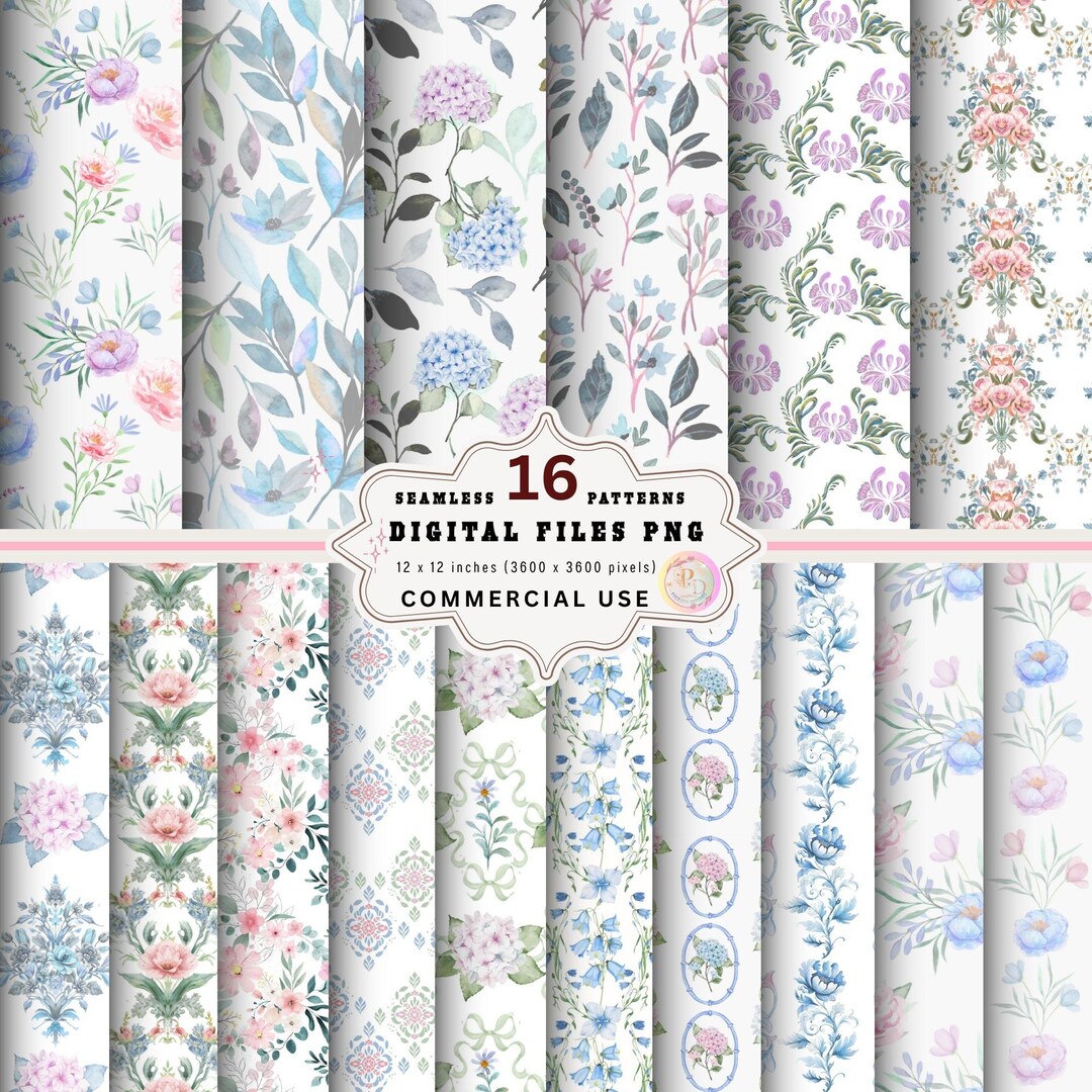 Shabby Chic Floral Digital Paper: Vintage Watercolor Pattern (RAR File ...