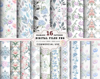 Shabby Chic Floral Digital Paper: Vintage Watercolor Pattern (RAR File, 12x12", 300 dpi)
