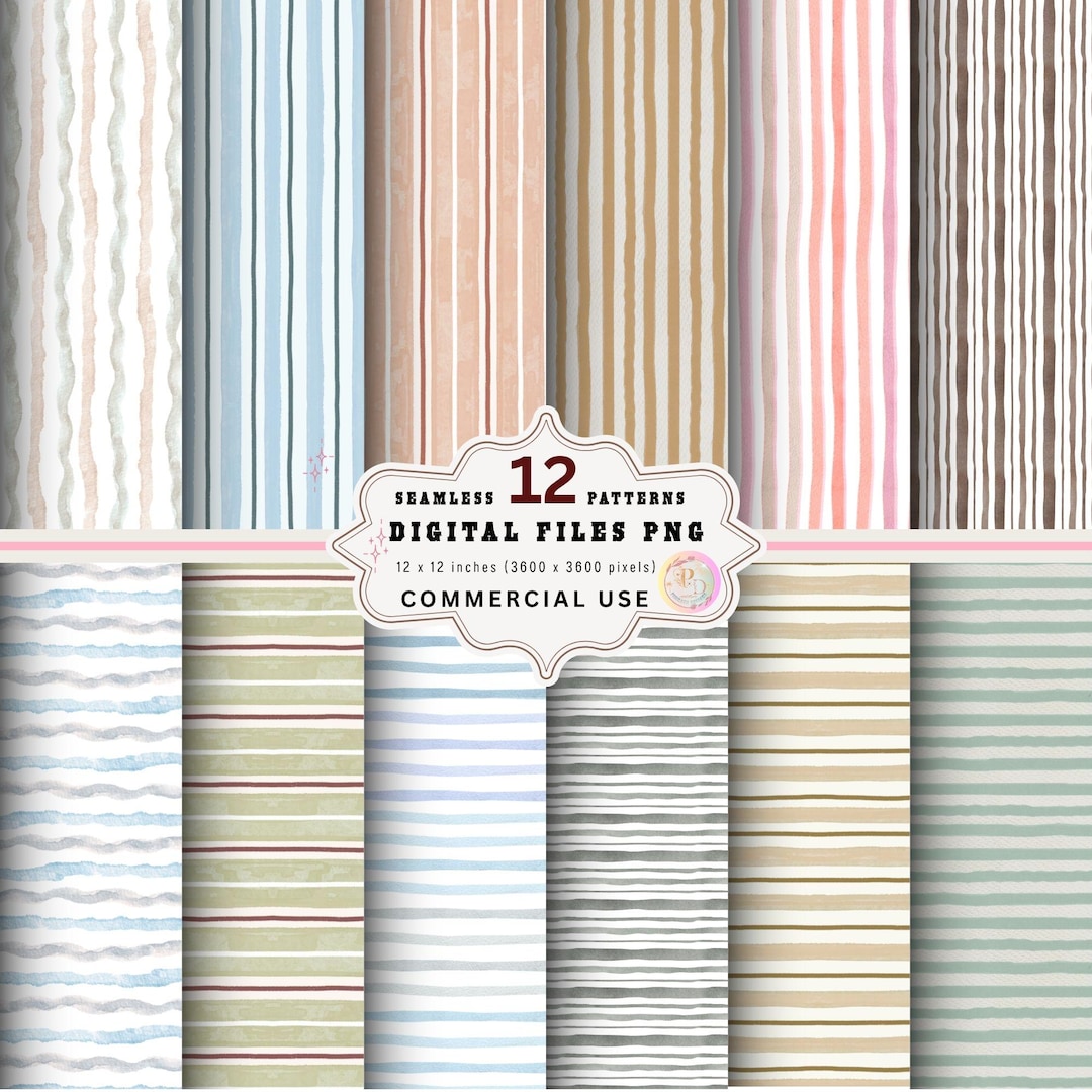 Watercolor Stripe Seamless Digital Paper Bundle (12 PNG Patterns) - Etsy