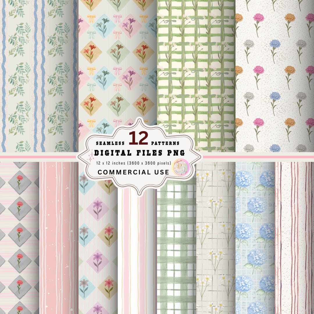 Cottagecore Floral Seamless Digital Paper Pack, Vintage Pastel Patterns ...