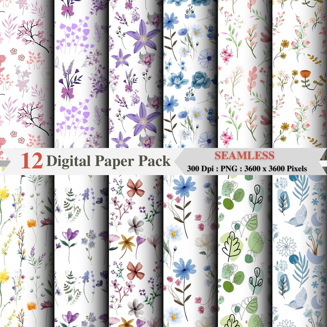 Watercolor Floral Digital Paper Pack - 20 Seamless Patterns | Vintage ...