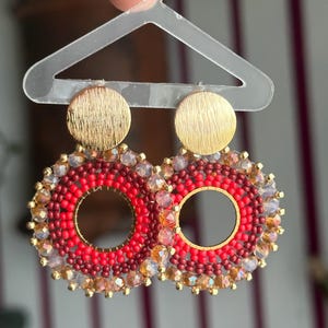 NELLY || Statement earrings red gold, glass pearl stainless steel studs, red earrings, large statement earrings, large round earrings, beach earrings