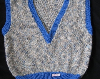 V-Neck Sleeveless Blue Tweed Vest for Ladies