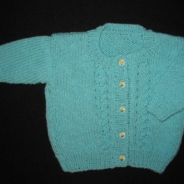 Knitted Aqua Cardigan with Flower Buttons for Girls