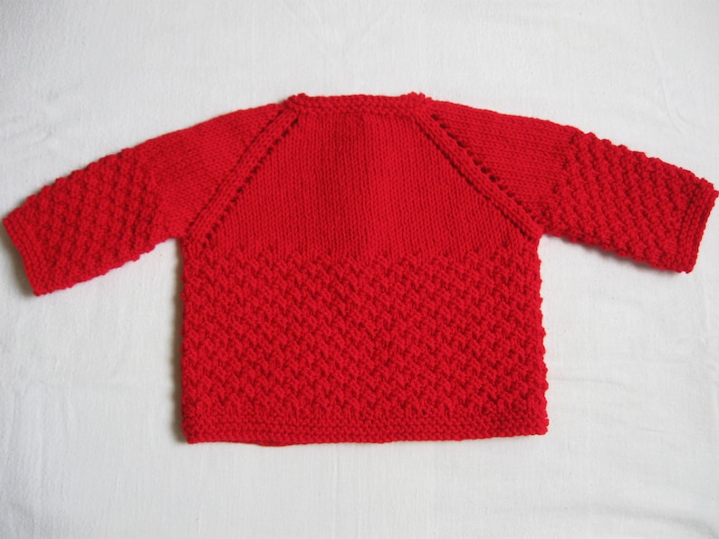Hand Knit Red Cardigan with White Heart Buttons for Baby