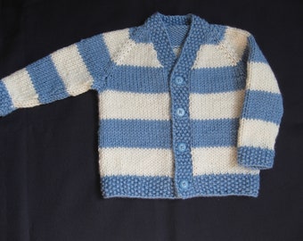 Child V-Neck Striped Cardigan in Blue and White