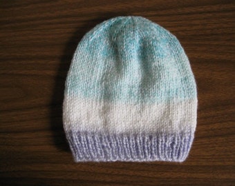 Handknit Turquoise, White and Blue Sweet Dreams Hat for Toddlers