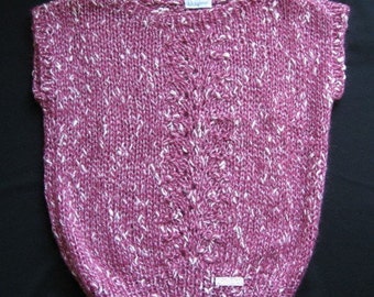 Rose and White Handknit Vest with Lace Design for Ladies
