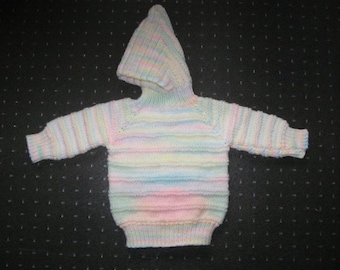 Handknit Baby Zipperback Sweater with Hood for Child