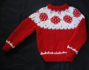 Red and White Yoke/Ski Sweater with Snowflake/Winter Design