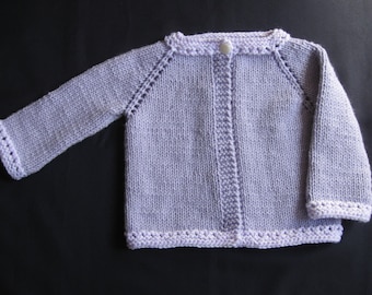 Hand Knitted Lilac Cardigan With White Button for Girls