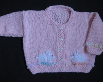 White Bunnies on Pink Cardigan for Child/Toddler