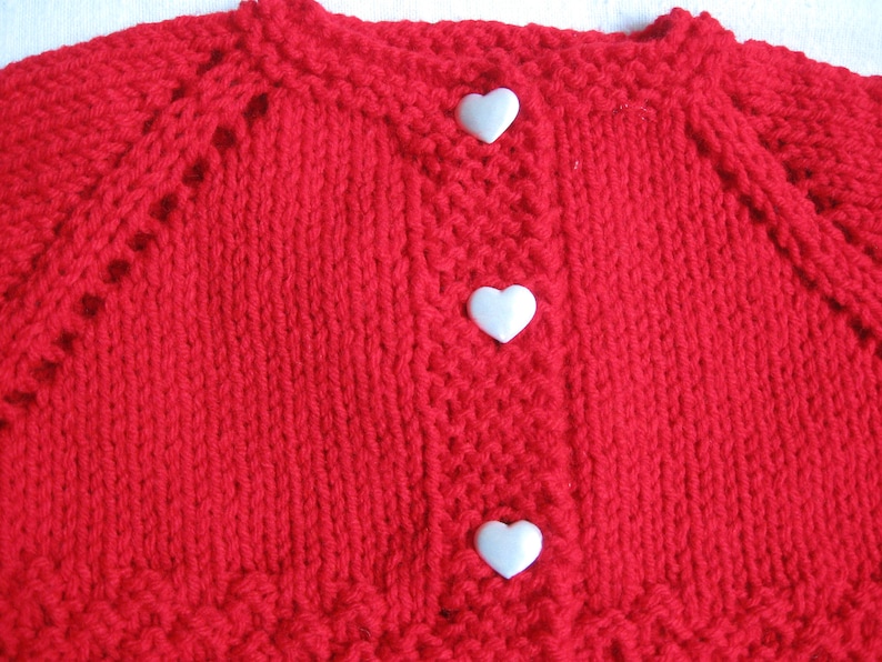 Hand Knit Red Cardigan with White Heart Buttons for Baby